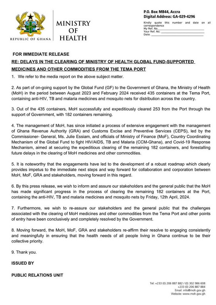 Statement by the Government of Ghana through the Ministry of Health