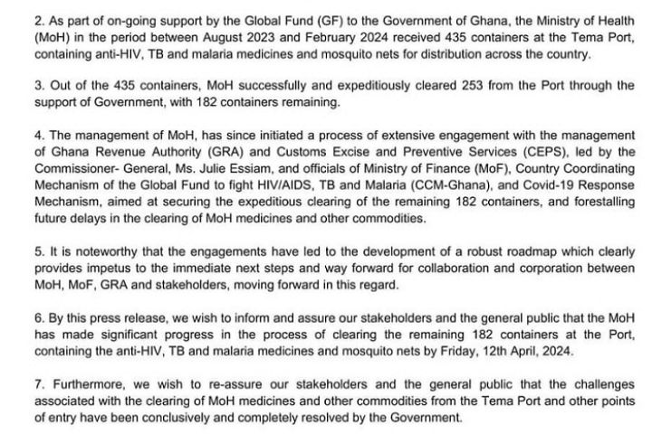 Statement by the Government of Ghana through the Ministry of Health